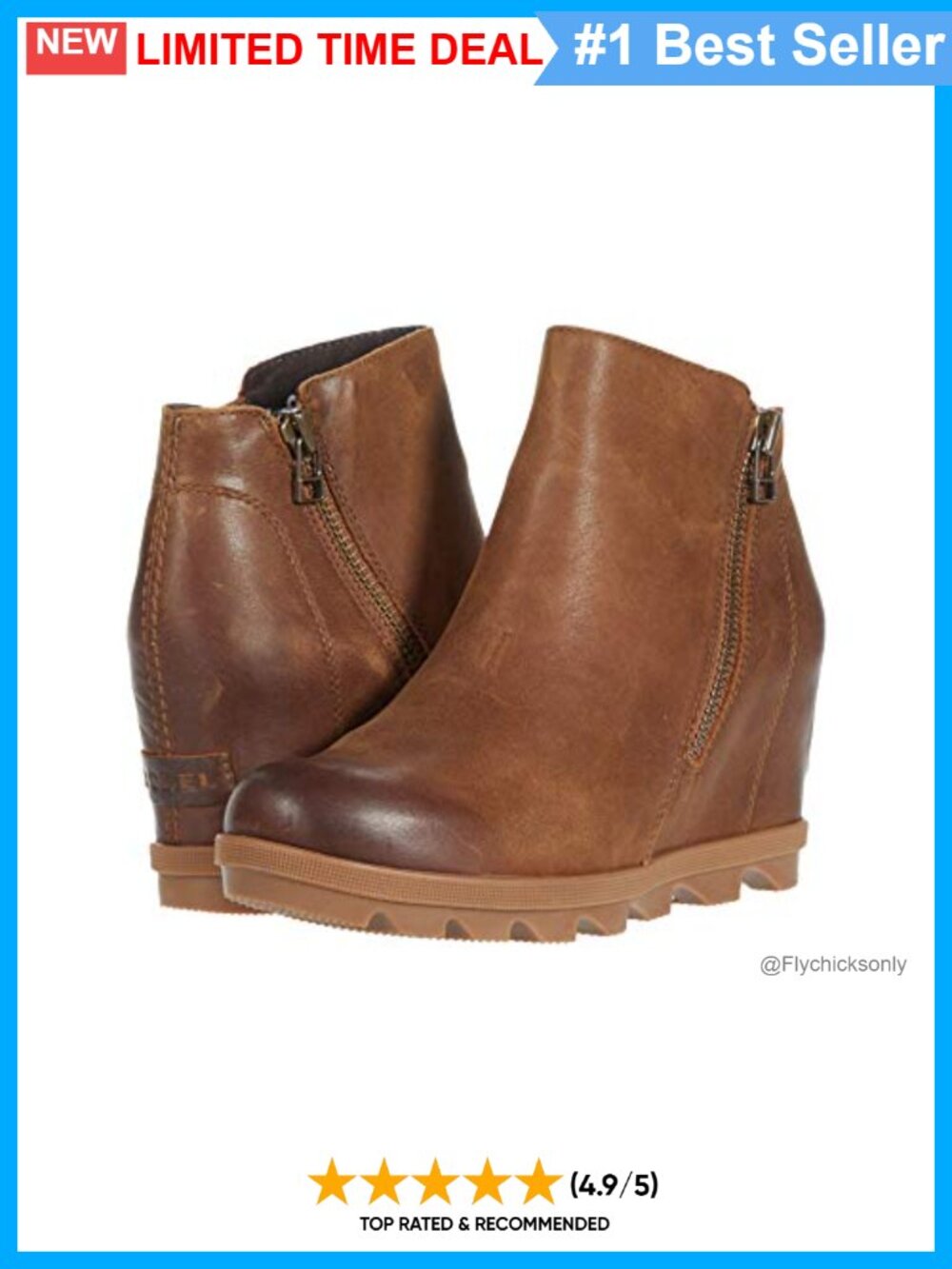 Sorel Women's Joan of Arctic Wedge II Zipper Waterproof Leather Bootie